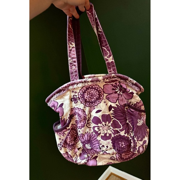 Thirty-One Retro Metro Floral Tote Purple White Floral Print Purse - Picture 1 of 10
